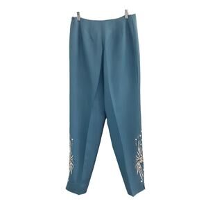 Vintage 80s Dana Buchman Silk Wool Blend Embroidered Trousers Light Blue Sz 14